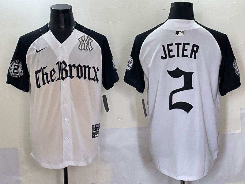 Men 2025 New York Yankees #2 Jeter White black Five generations Joint Name Nike MLB Jersey style 58